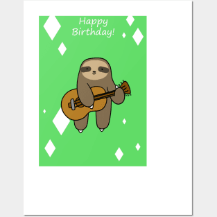 "Happy Birthday" Guitar Sloth Posters and Art